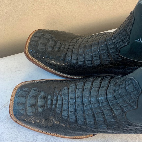 Los Altos Genuine Caiman Leather Western Boots NEW Mens 13EE Black Square Toe - Picture 2 of 16